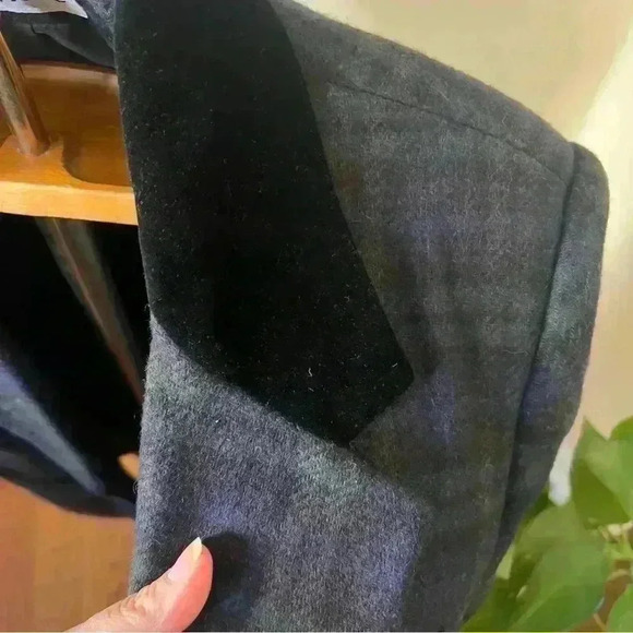 Vtg 80s 90s David N Blackwatch Plaid Wool And Velvet Blazer - Size 14 - Picture 5 of 11